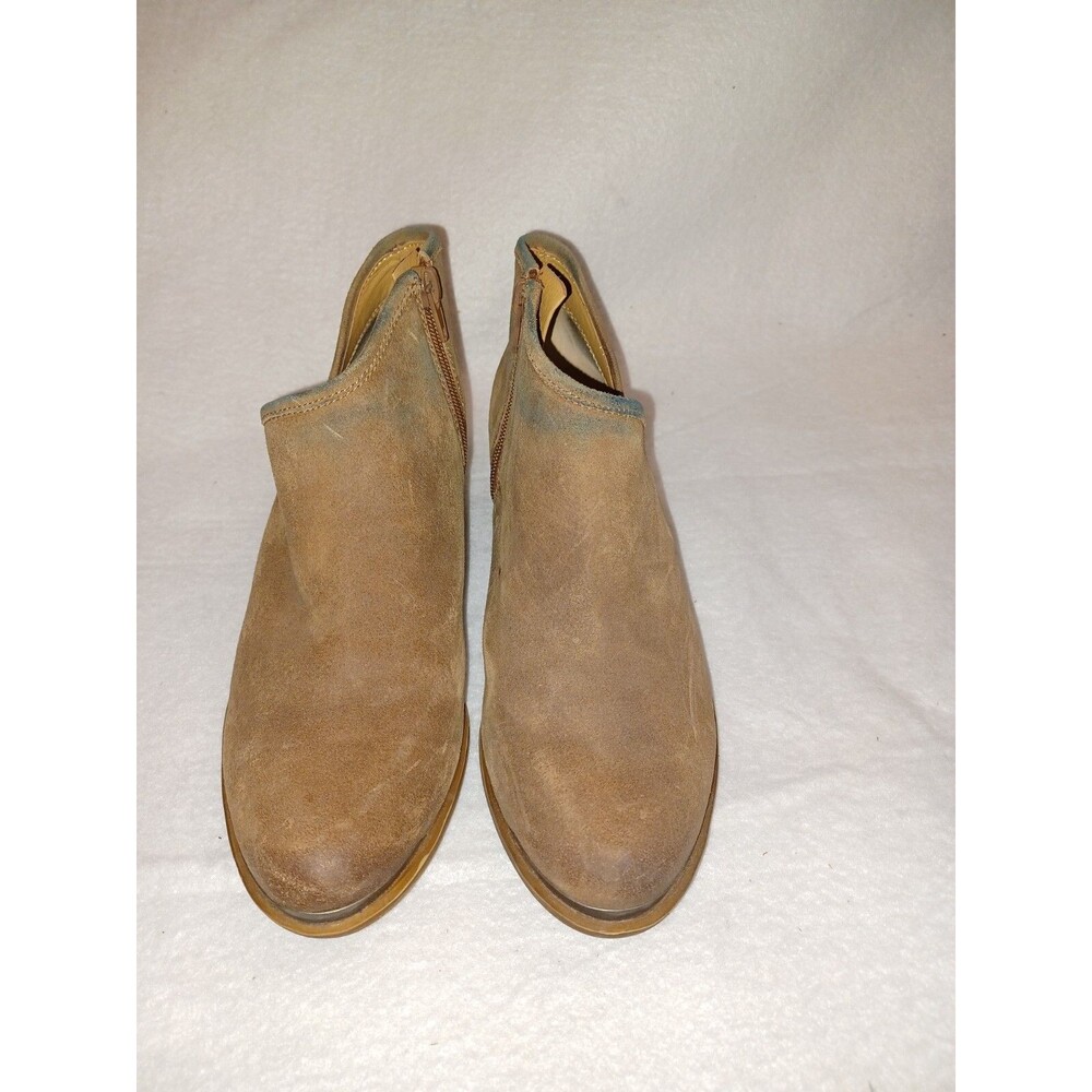 Lucky Brand Boots Womens 7.5 M Brintly Ankle Bootie Tan Leather Side Zip Heels